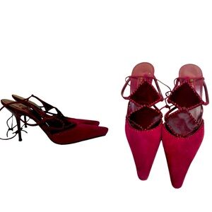 SERGIO ROSSI NEW Velvet Leather Beads Suede Ankle Tie Pointy Toe Pump Heels Shoe